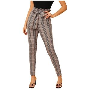 Grey plaid stretch pants